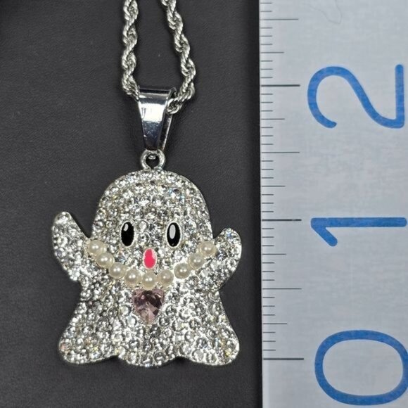 🎃 Silver Sparkling Ghost Pendant Necklace (NWOT) - Picture 7 of 7